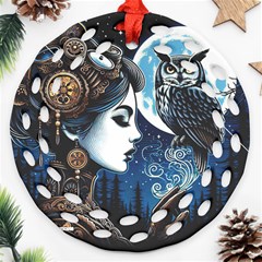 Steampunk Woman With Owl 2 Steampunk Woman With Owl Woman With Owl Strap Ornament (round Filigree)