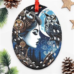 Steampunk Woman With Owl 2 Steampunk Woman With Owl Woman With Owl Strap Oval Filigree Ornament (two Sides)