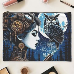 Steampunk Woman With Owl 2 Steampunk Woman With Owl Woman With Owl Strap Cosmetic Bag (xxxl) by CKArtCreations