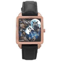 Steampunk Woman With Owl 2 Steampunk Woman With Owl Woman With Owl Strap Rose Gold Leather Watch  by CKArtCreations