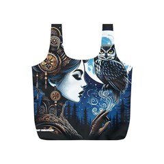 Steampunk Woman With Owl 2 Steampunk Woman With Owl Woman With Owl Strap Full Print Recycle Bag (s) by CKArtCreations