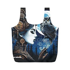 Steampunk Woman With Owl 2 Steampunk Woman With Owl Woman With Owl Strap Full Print Recycle Bag (m) by CKArtCreations