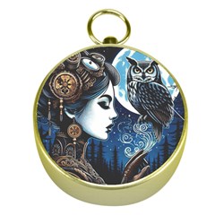 Steampunk Woman With Owl 2 Steampunk Woman With Owl Woman With Owl Strap Gold Compasses by CKArtCreations