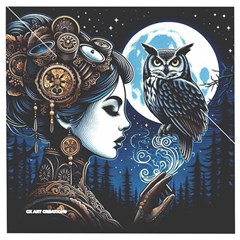 Steampunk Woman With Owl 2 Steampunk Woman With Owl Woman With Owl Strap Wooden Puzzle Square by CKArtCreations