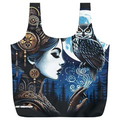 Steampunk Woman With Owl 2 Steampunk Woman With Owl Woman With Owl Strap Full Print Recycle Bag (xxxl) by CKArtCreations