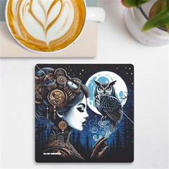 Steampunk Woman With Owl 2 Steampunk Woman With Owl Woman With Owl Strap Uv Print Square Tile Coaster  by CKArtCreations