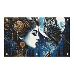 Steampunk Woman With Owl 2 Steampunk Woman With Owl Woman With Owl Strap Banner And Sign 5  X 3  by CKArtCreations