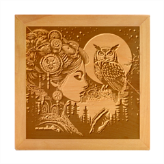 Steampunk Woman With Owl 2 Steampunk Woman With Owl Woman With Owl Strap Wood Photo Frame Cube by CKArtCreations