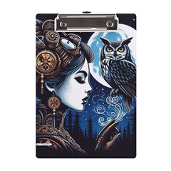 Steampunk Woman With Owl 2 Steampunk Woman With Owl Woman With Owl Strap A5 Acrylic Clipboard by CKArtCreations