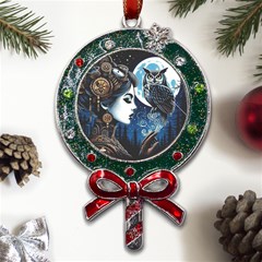 Steampunk Woman With Owl 2 Steampunk Woman With Owl Woman With Owl Strap Metal X mas Lollipop With Crystal Ornament by CKArtCreations