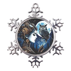 Steampunk Woman With Owl 2 Steampunk Woman With Owl Woman With Owl Strap Metal Large Snowflake Ornament