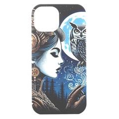 Steampunk Woman With Owl 2 Steampunk Woman With Owl Woman With Owl Strap Iphone 15 Black Uv Print Case by CKArtCreations