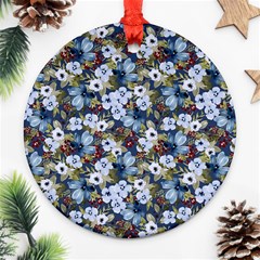 Blue Flowers Dark Blue Flowers Ornament (round) by DinkovaArt