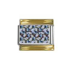 Blue Flowers Dark Blue Flowers Gold Trim Italian Charm (9mm) by DinkovaArt