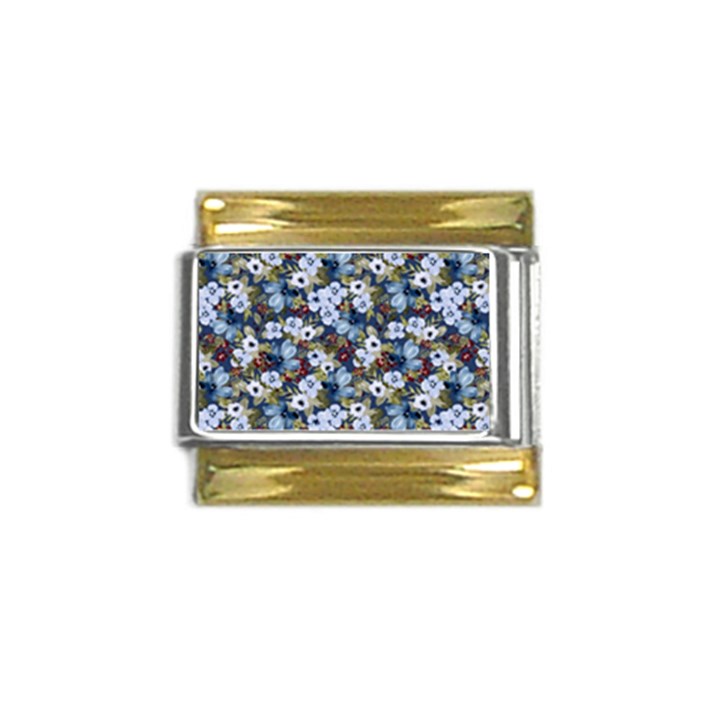 Blue Flowers Dark Blue Flowers Gold Trim Italian Charm (9mm)