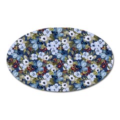 Blue Flowers Dark Blue Flowers Oval Magnet by DinkovaArt