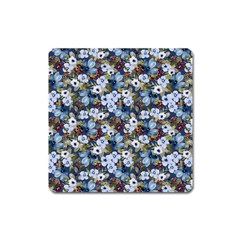 Blue Flowers Dark Blue Flowers Square Magnet by DinkovaArt