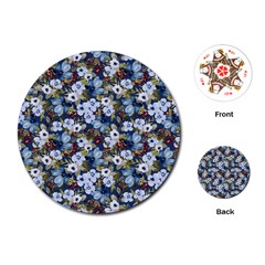 Blue Flowers Dark Blue Flowers Playing Cards Single Design (round) by DinkovaArt