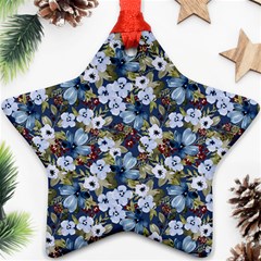 Blue Flowers Dark Blue Flowers Star Ornament (two Sides) by DinkovaArt