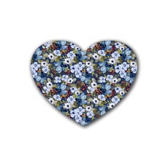 Blue Flowers Dark Blue Flowers Rubber Heart Coaster (4 Pack) by DinkovaArt