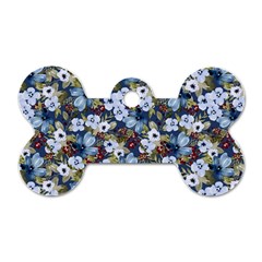 Blue Flowers Dark Blue Flowers Dog Tag Bone (one Side) by DinkovaArt