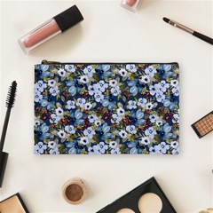 Blue Flowers Dark Blue Flowers Cosmetic Bag (medium) by DinkovaArt