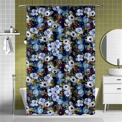 Blue Flowers Dark Blue Flowers Shower Curtain 48  X 72  (small)  by DinkovaArt