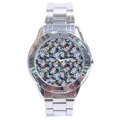 Blue Flowers Dark Blue Flowers Stainless Steel Analogue Watch by DinkovaArt