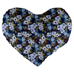 Blue Flowers Dark Blue Flowers Large 19  Premium Heart Shape Cushions by DinkovaArt