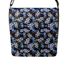 Blue Flowers Dark Blue Flowers Flap Closure Messenger Bag (l) by DinkovaArt