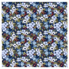 Blue Flowers Dark Blue Flowers Wooden Puzzle Square by DinkovaArt