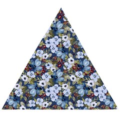 Blue Flowers Dark Blue Flowers Wooden Puzzle Triangle by DinkovaArt