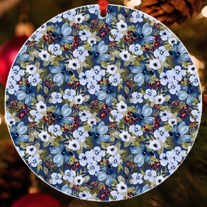 Blue Flowers Dark Blue Flowers UV Print Acrylic Ornament Round