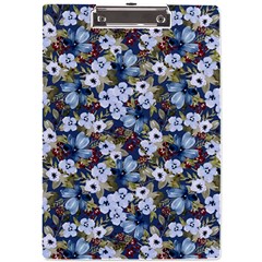 Blue Flowers Dark Blue Flowers A4 Acrylic Clipboard by DinkovaArt