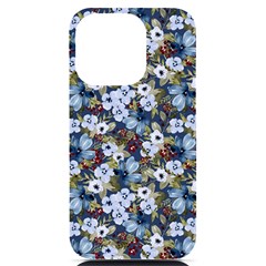 Blue Flowers Dark Blue Flowers Iphone 14 Pro Black Uv Print Case by DinkovaArt