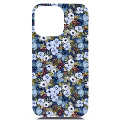 Blue Flowers Dark Blue Flowers Iphone 14 Pro Max Black Uv Print Case by DinkovaArt