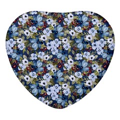 Blue Flowers Dark Blue Flowers Heart Glass Fridge Magnet (4 Pack) by DinkovaArt