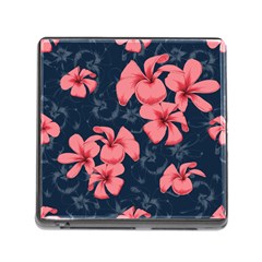 5902244 Pink Blue Illustrated Pattern Flowers Square Pillow Memory Card Reader (square 5 Slot) by BlackRoseStore