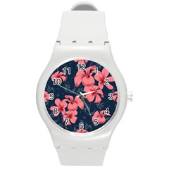 5902244 Pink Blue Illustrated Pattern Flowers Square Pillow Round Plastic Sport Watch (m)