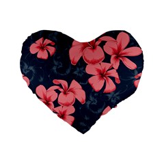 5902244 Pink Blue Illustrated Pattern Flowers Square Pillow Standard 16  Premium Heart Shape Cushions by BlackRoseStore