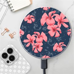 5902244 Pink Blue Illustrated Pattern Flowers Square Pillow Wireless Fast Charger(white)