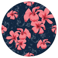 5902244 Pink Blue Illustrated Pattern Flowers Square Pillow Round Trivet by BlackRoseStore