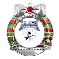 Bluey, Bluey Dad, Bluey Kids, Metal X mas Ribbon With Red Crystal Round Ornament