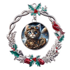 Maine Coon Explorer Metal X mas Wreath Holly Leaf Ornament by CKArtCreations