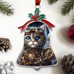 Maine Coon Explorer Metal Holly Leaf Bell Ornament by CKArtCreations