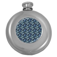 Blue Flowers 001 Round Hip Flask (5 Oz) by DinkovaArt