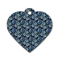 Blue Flowers 001 Dog Tag Heart (two Sides) by DinkovaArt