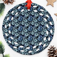 Blue Flowers 001 Ornament (round Filigree) by DinkovaArt