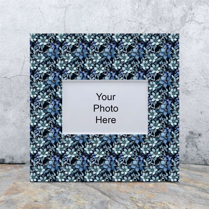 Blue Flowers 001 White Box Photo Frame 4  x 6 