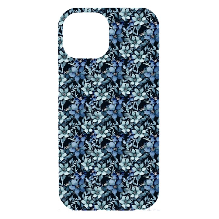 Blue Flowers 001 iPhone 15 Black UV Print PC Hardshell Case